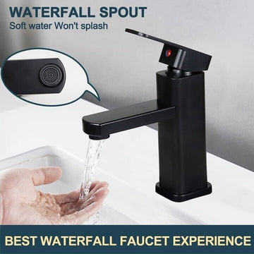 Square Basin Mixer Taps Matte Black Hot and Cold Water Countertop Basin Taps Single-Lever Bathroom Sink Mixer Taps abs plastic material made ,Bathroom Faucet Hot&Cold Mixer Tap Deck Mounted Bathroom Basin Faucets Black Square Washbasin Sink Bathtub Faucet