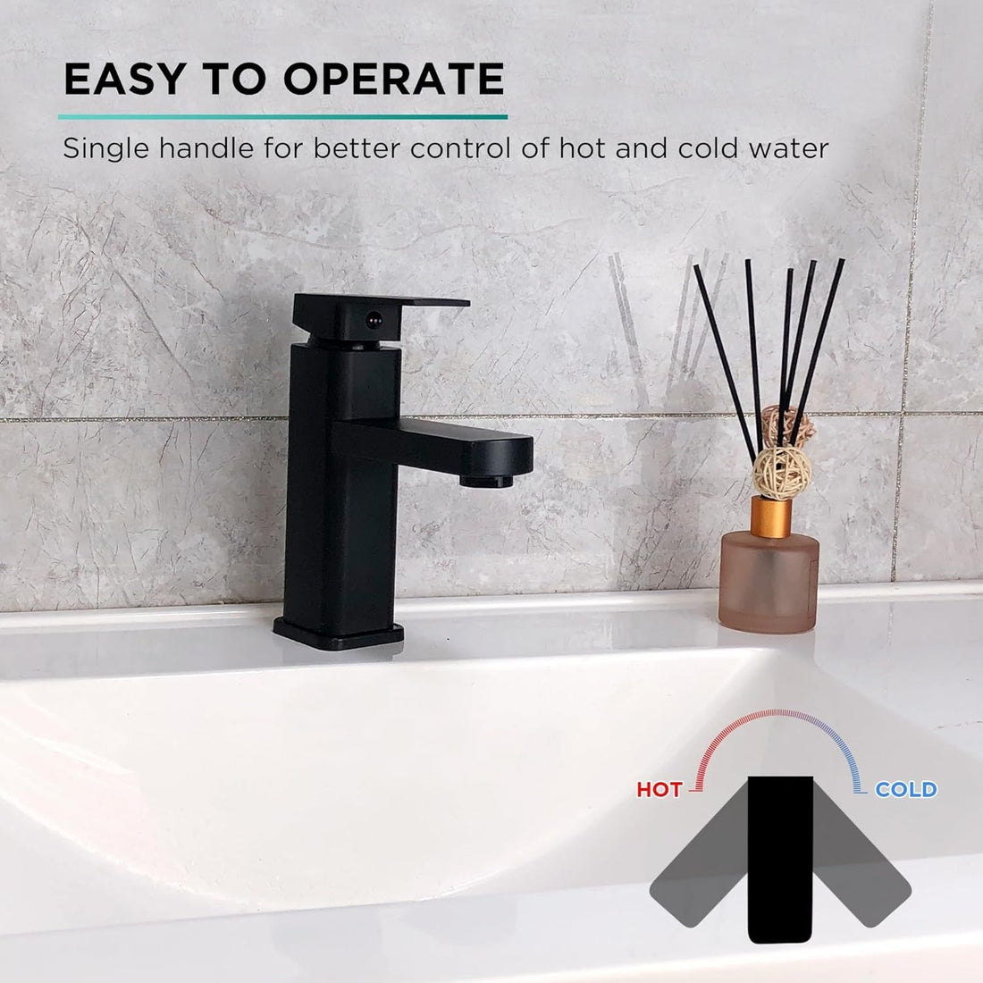 Square Basin Mixer Taps Matte Black Hot and Cold Water Countertop Basin Taps Single-Lever Bathroom Sink Mixer Taps abs plastic material made ,Bathroom Faucet Hot&Cold Mixer Tap Deck Mounted Bathroom Basin Faucets Black Square Washbasin Sink Bathtub Faucet