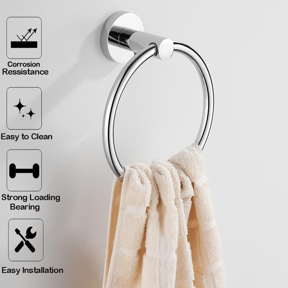 Hand Towel Ring Towel Holder Towel Rack for Bathroom Kitchen Stainless Steel (Chrome)